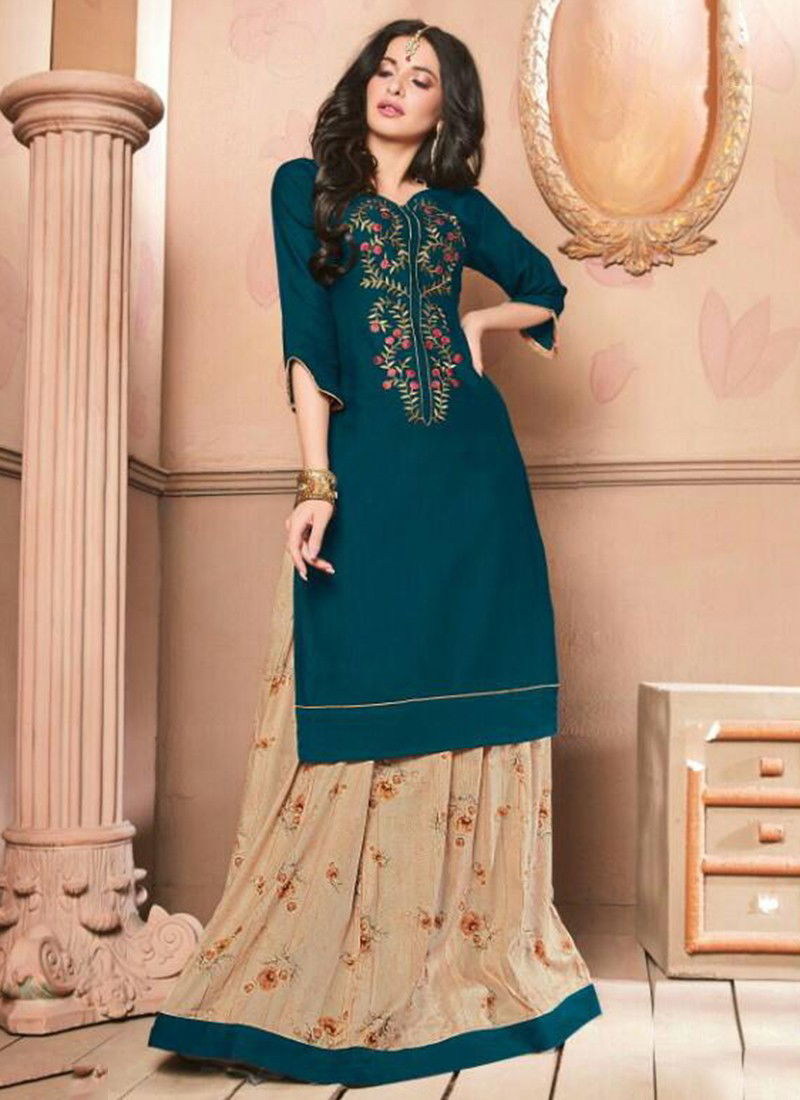 R STUDION TANUJA VOL-3 Fancy Ethnic Wear Flax Cotton Embroidery Kurti With Skirt Collection